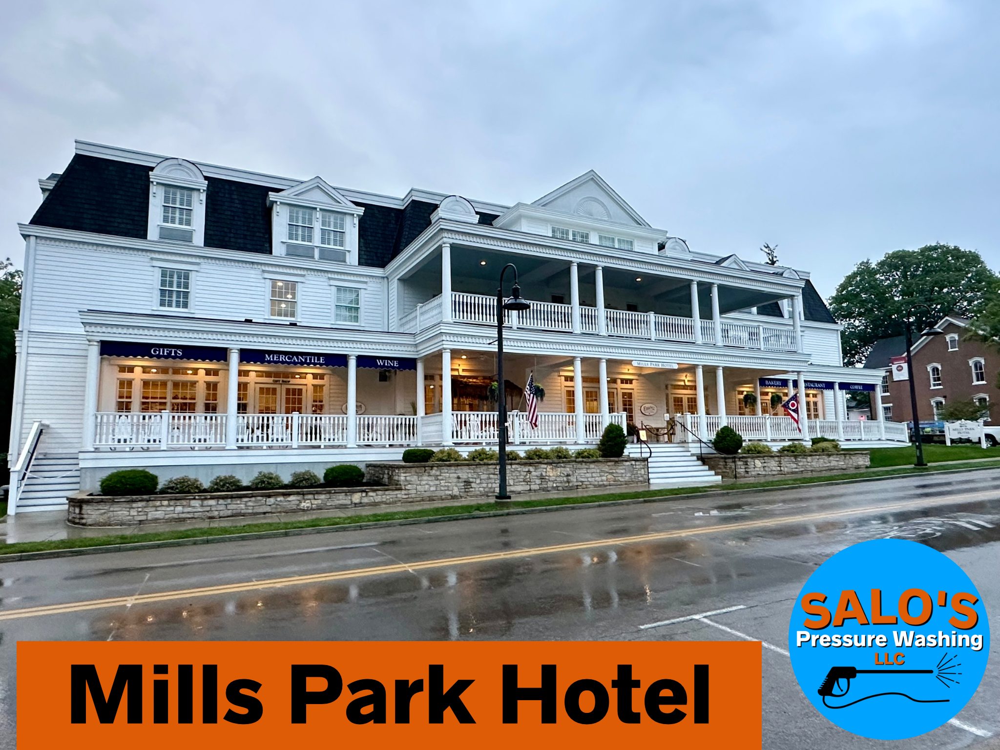 Commercial Pressure Washing at Mills Park Hotel in Yellow Springs, Oh